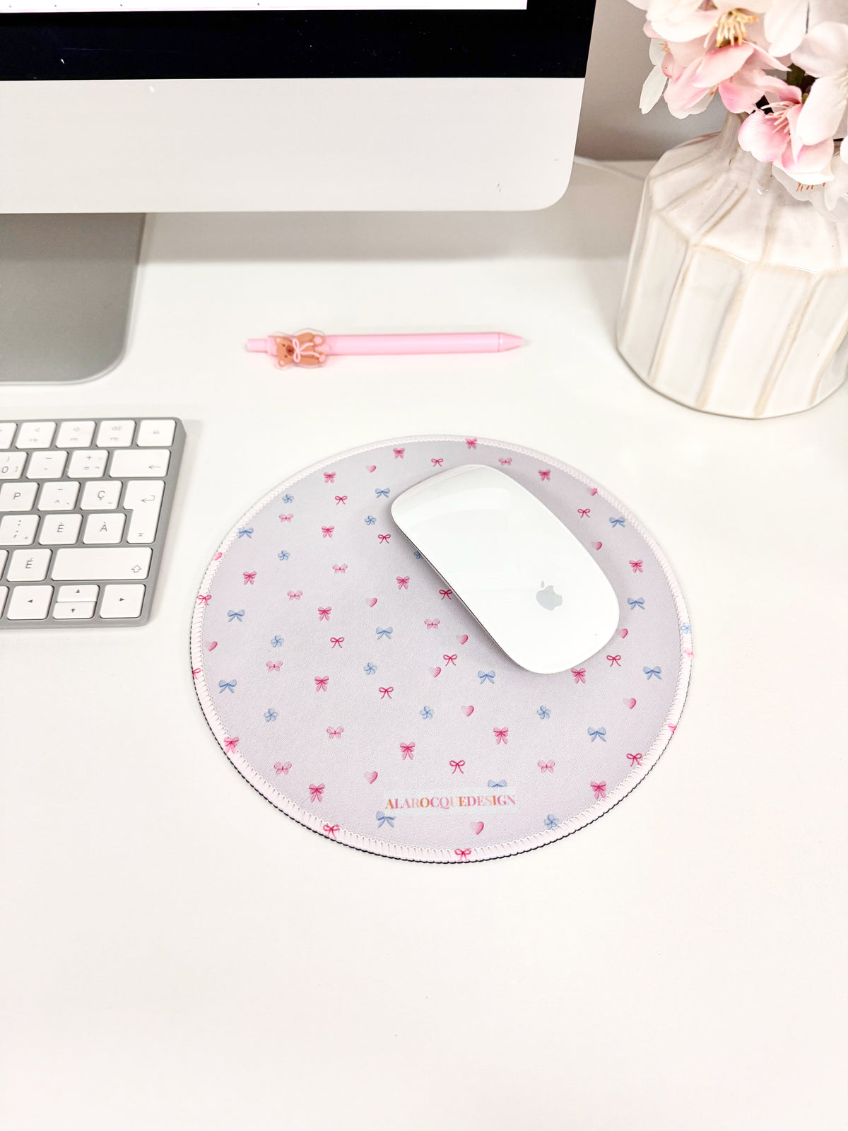 Tapis de souris | Boucles bleues et roses