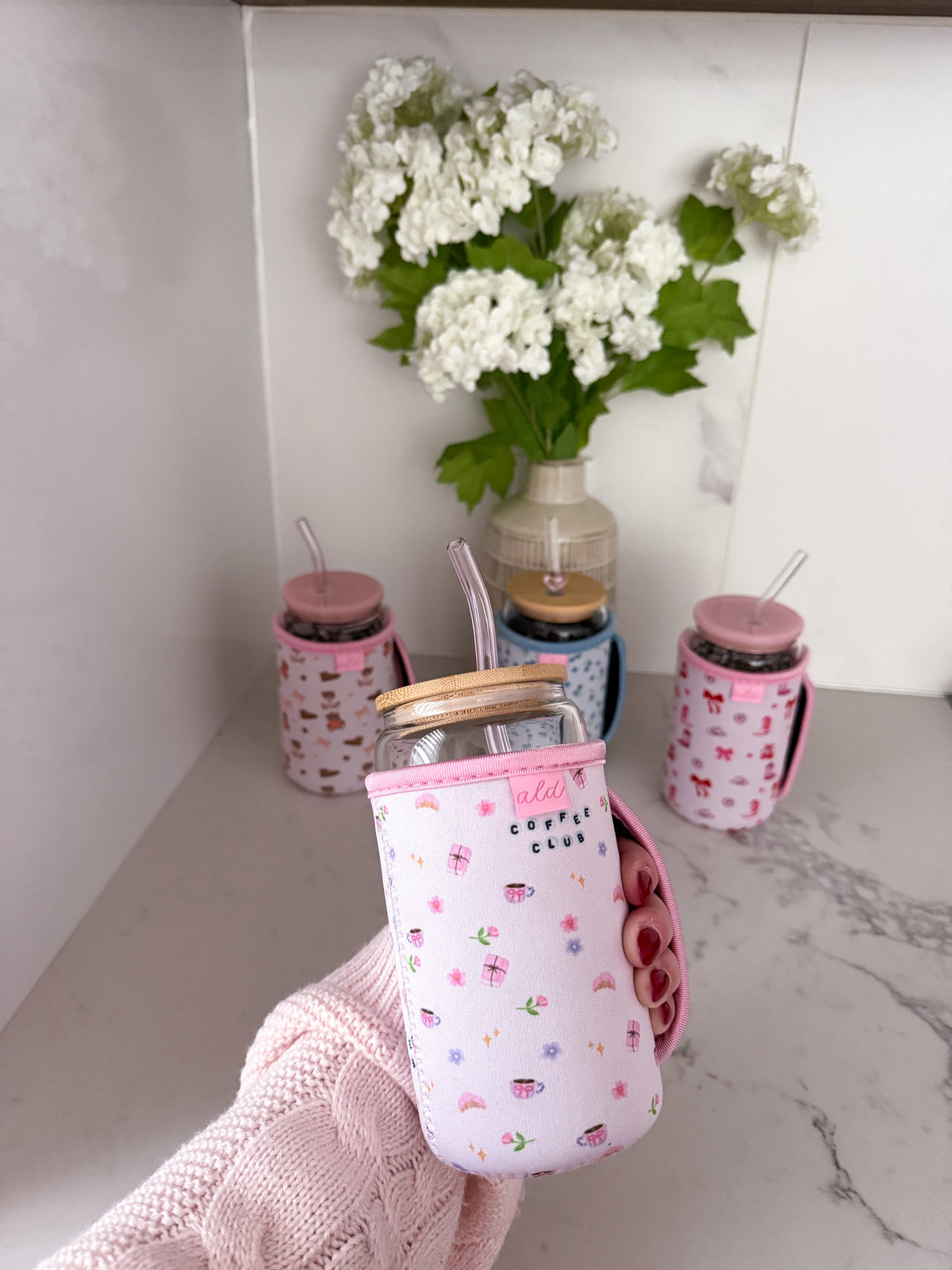 Manchon pour verre 16 oz | Fleurs bleues