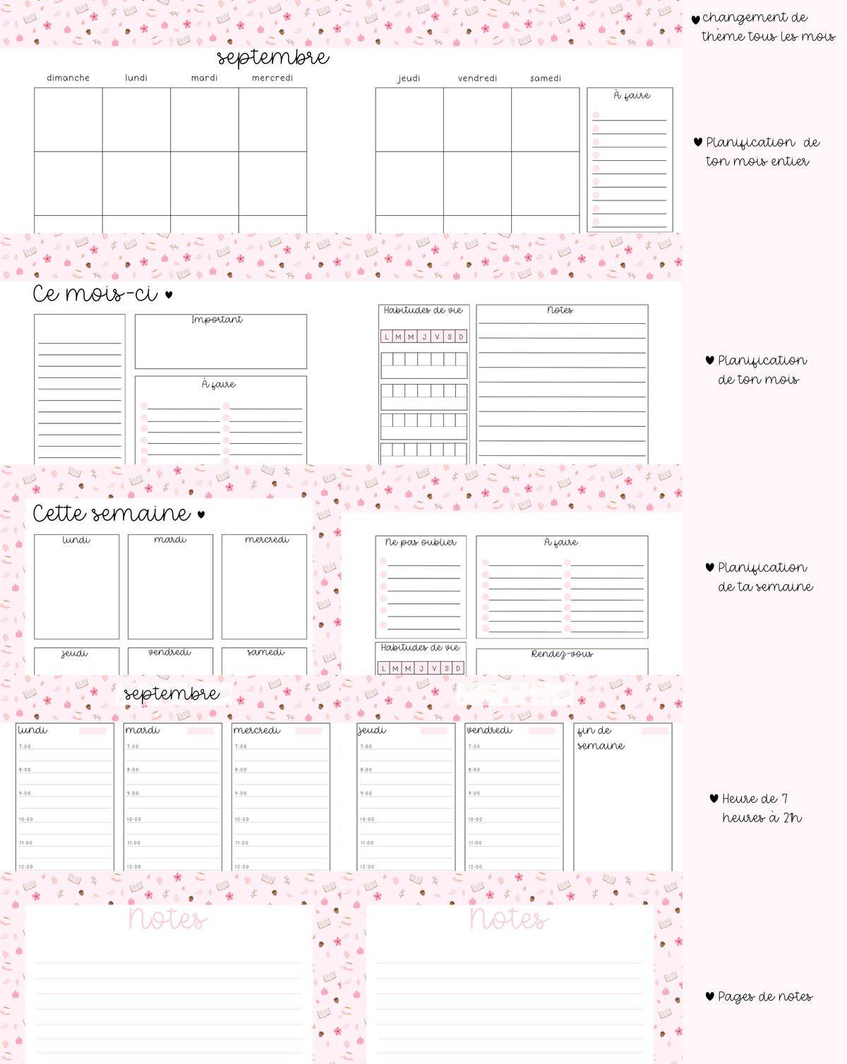 Agenda planificateur | Non-daté | Minis fleurs jaunes et roses