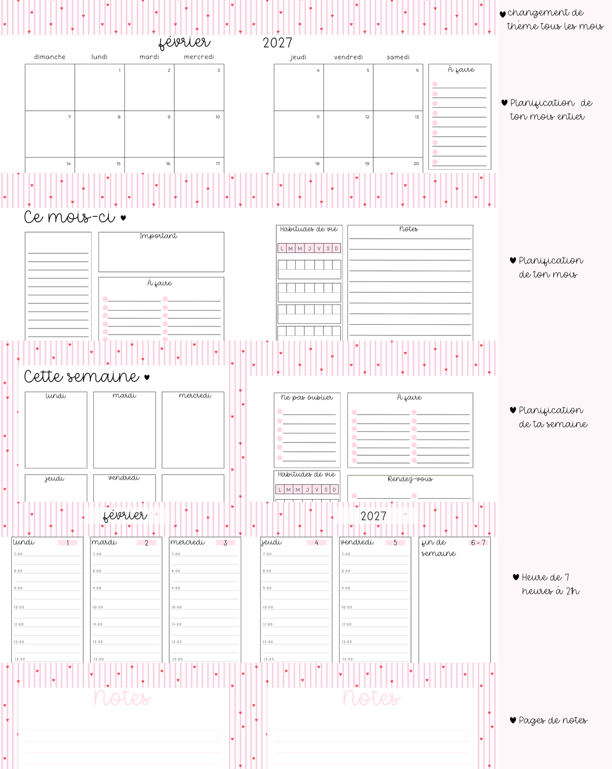 Agenda planificateur | Daté | 2026-2027 | Fruits et coquette
