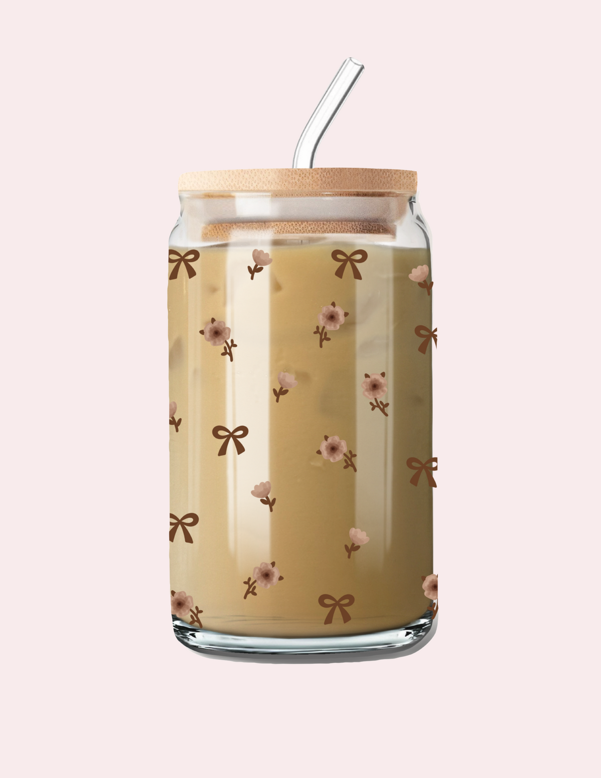 Verre 16 oz | Fleurs et boucles brunes
