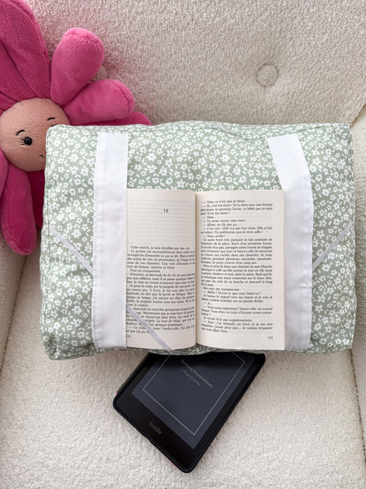 Coussin de lecture | Sauge et fleurs blanches