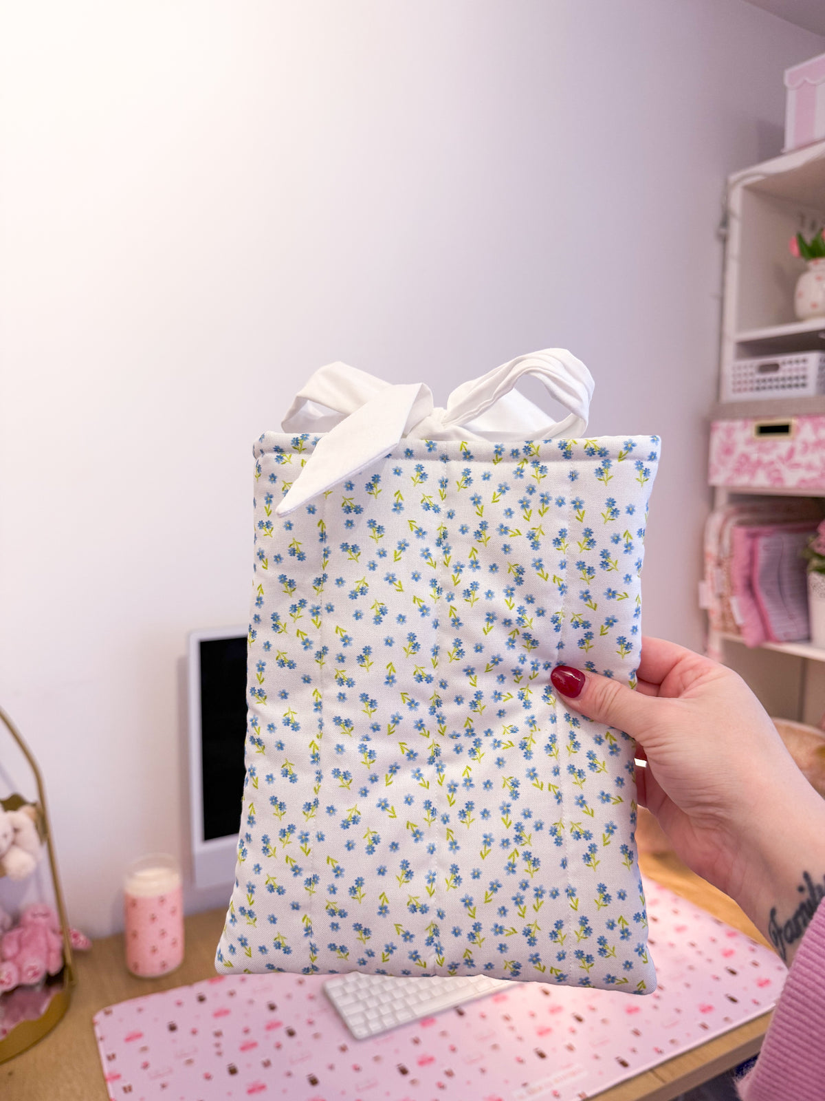 Pochette à livre ou liseuse | Fleurs bleues vintages