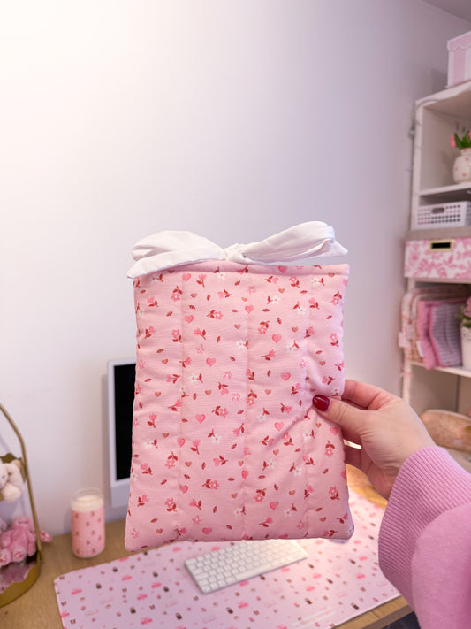 Pochette à livre ou liseuse | Minis fleurs roses et brune